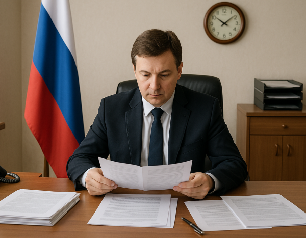Офисный работник в России изучает юридические документы