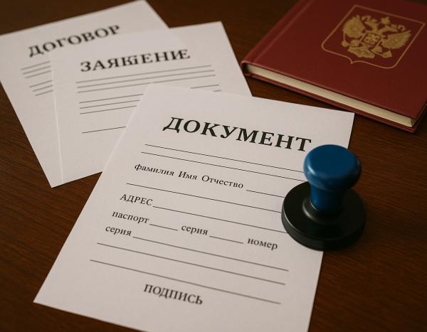 официальные документы и печать на столе, российская обстановка