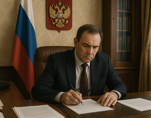 Человек за столом в офисе обрабатывает документы