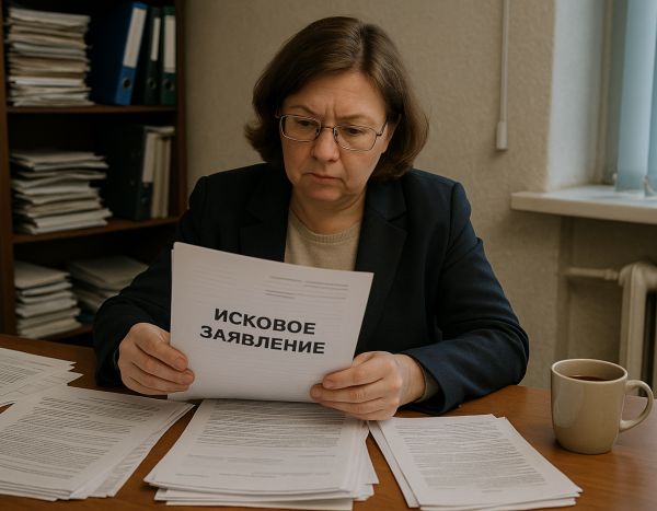 Человек изучает юридические документы в российском офисе